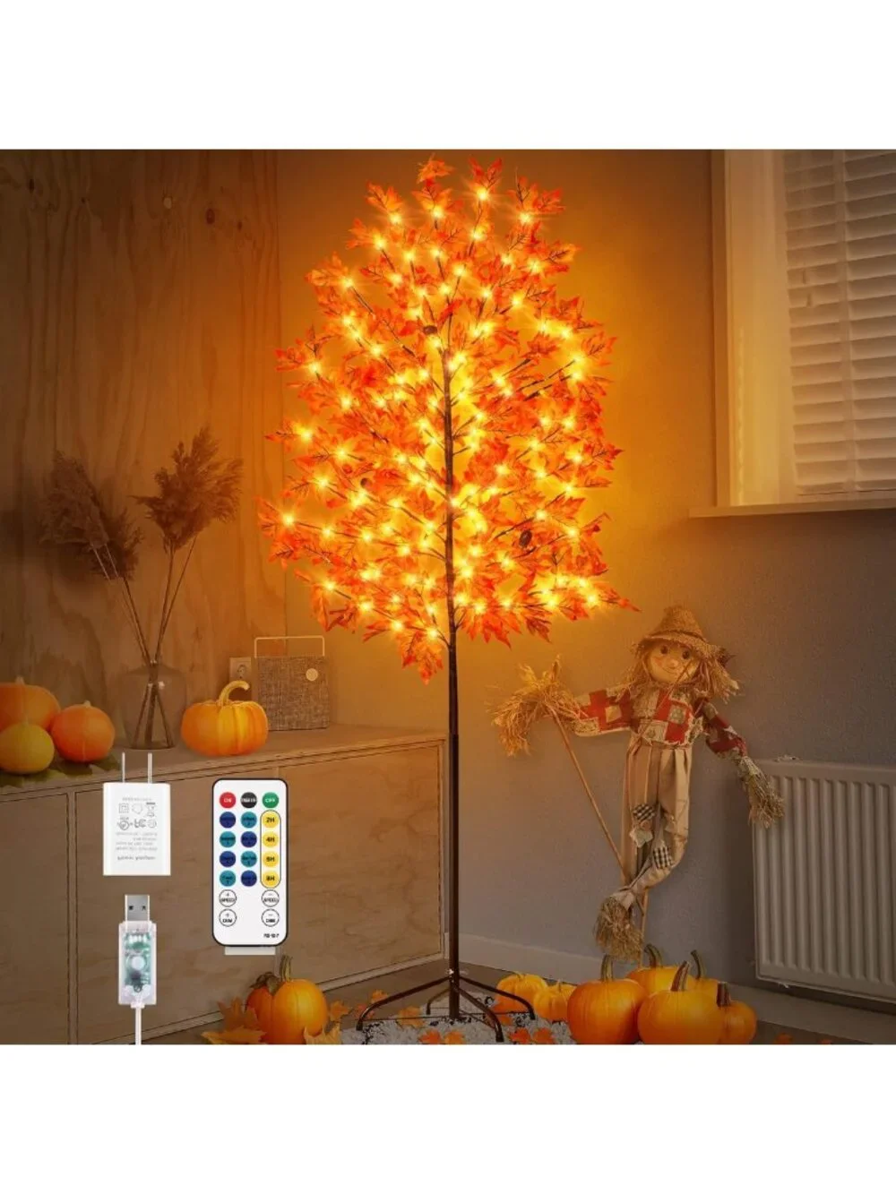 6Ft LED Lighted Maple Tree - 144 Lights, 8 Flashing Modes, Fall Decor for Home